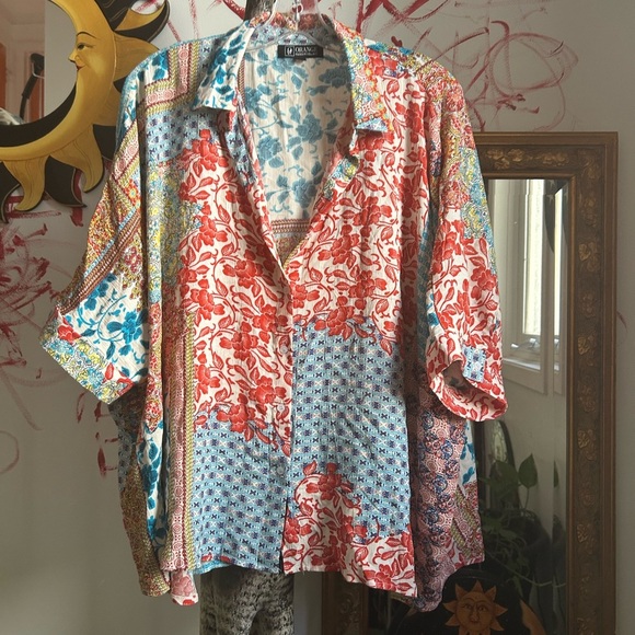 Orange Fashion Village Red and Blue Boho Patchwork Blouse S/M - Picture 1 of 16